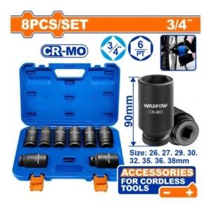 WADFOW 8 Pcs 3/4"Dr. Deep Impact Socket Set | WMS4D09
