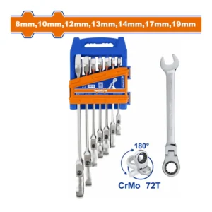 WADFOW 7 Pcs Flexible Ratchet Spanner Set 8-19mm | WSP5207