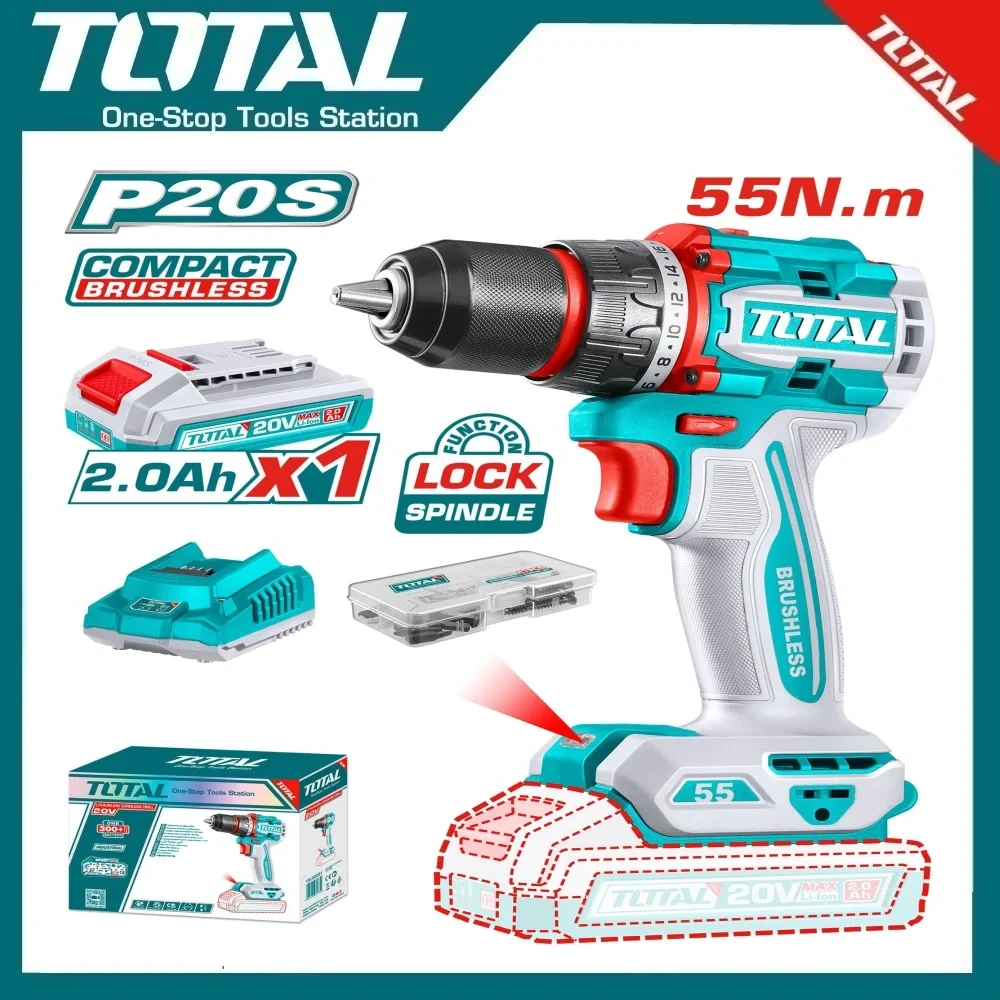 Total Compact Brushless Cordless Drill 20V, 13mm | TDLI205582
