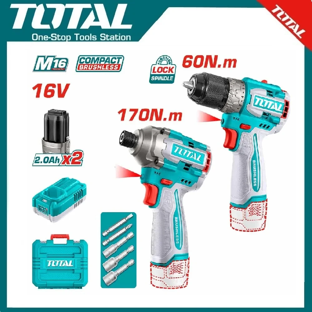 Total Cordless 2 Pcs Combo Kit 16V | TOSLI240968