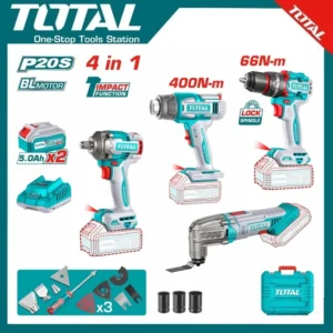 Total Cordless 4 Pcs Combo Kit 20V, 1/2" 20V | TOSLI240969
