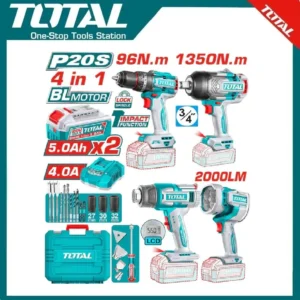 Total Cordless 4 Pcs Combo Kit 20V | TOSLI250608