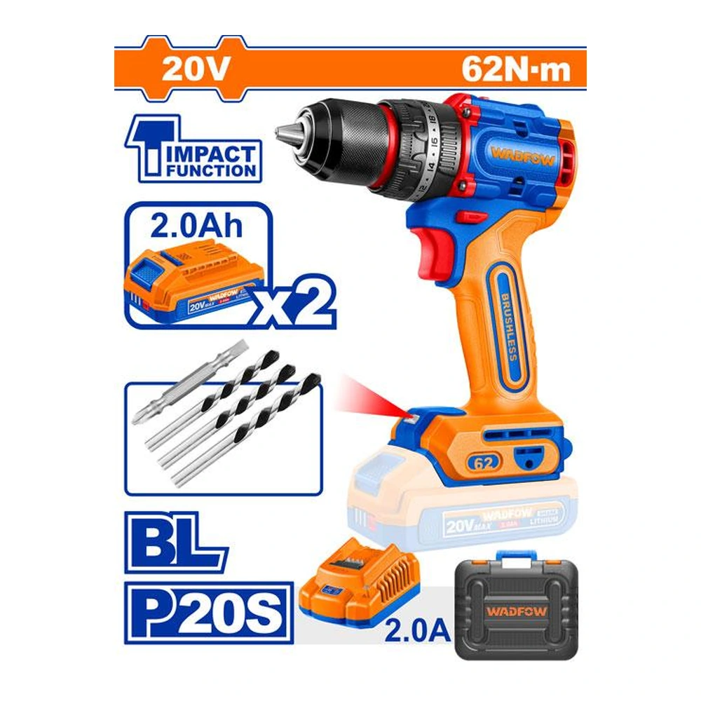 WADFOW Compact Brushless Cordless Impact Drill 20V | WCDP6281